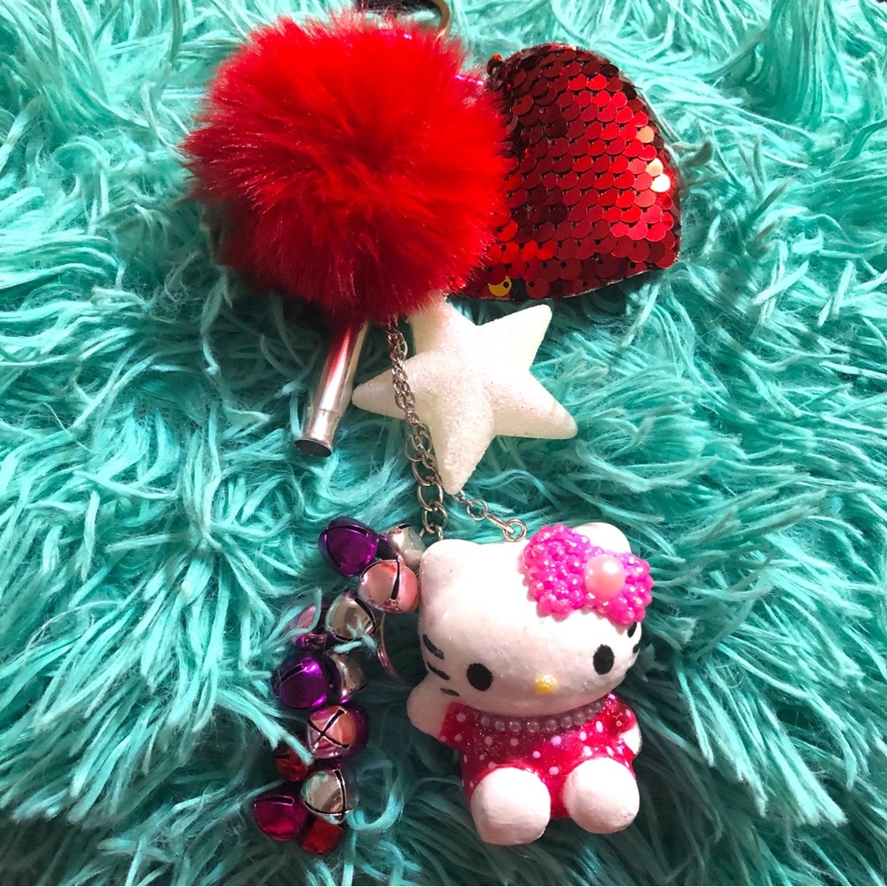 Custom Hello Kitty Keychain Pink & Red Purse Charms Backpack Clip Gift B…